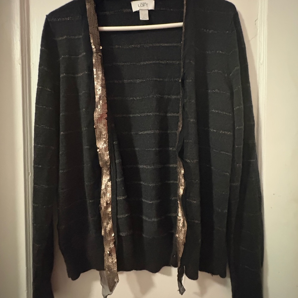 LOFT Black Cardigan with Gold Sequin Detail